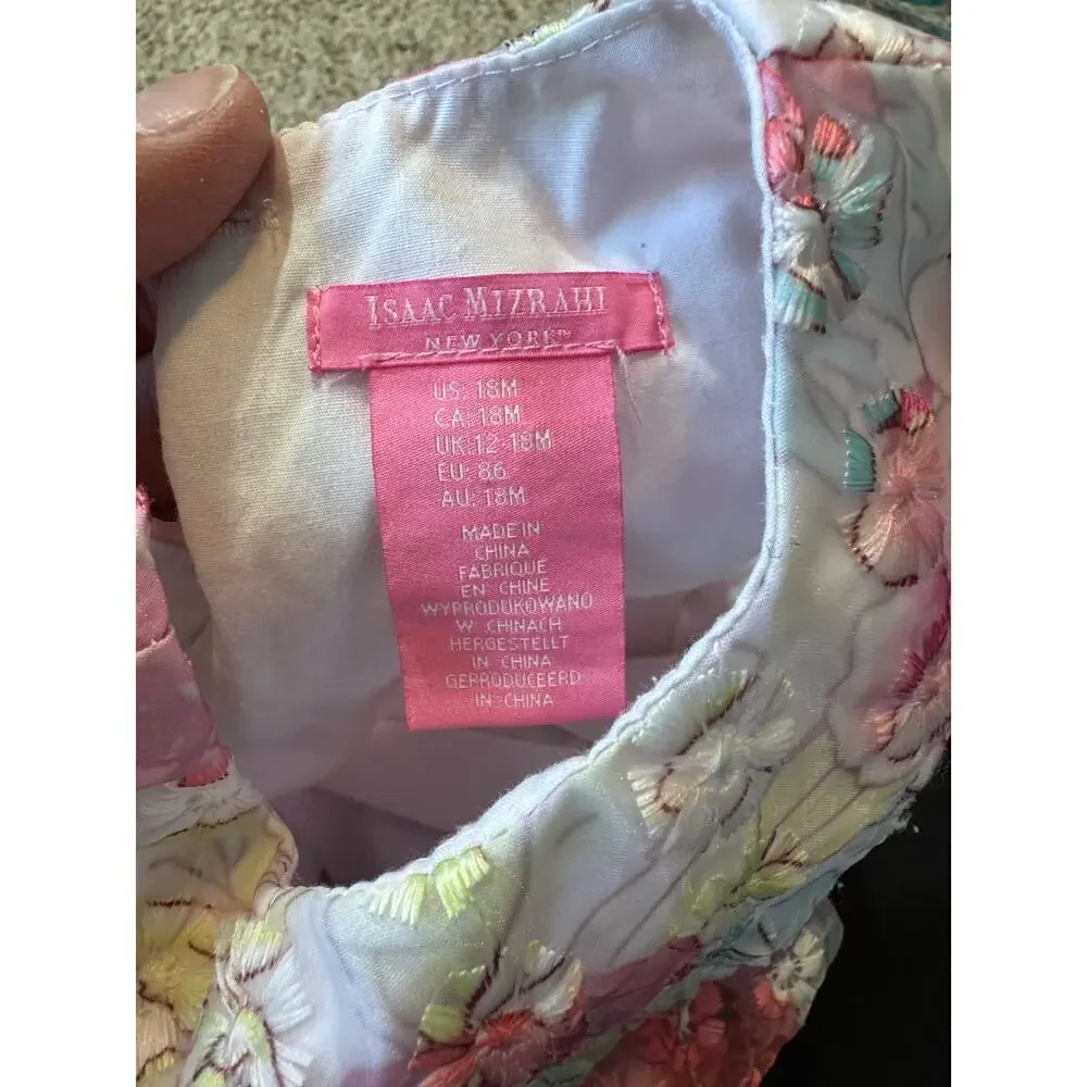 ISAAC MIZRHAI Baby girl dress, size 18 mos., Floral Pink & white
